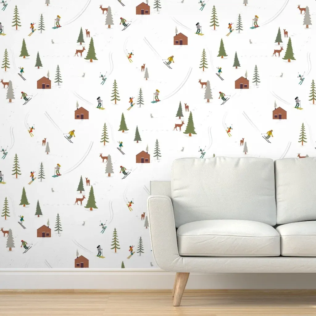 Ski Lodge Cabincore Adventure Peel and Stick Wallpaper - White product