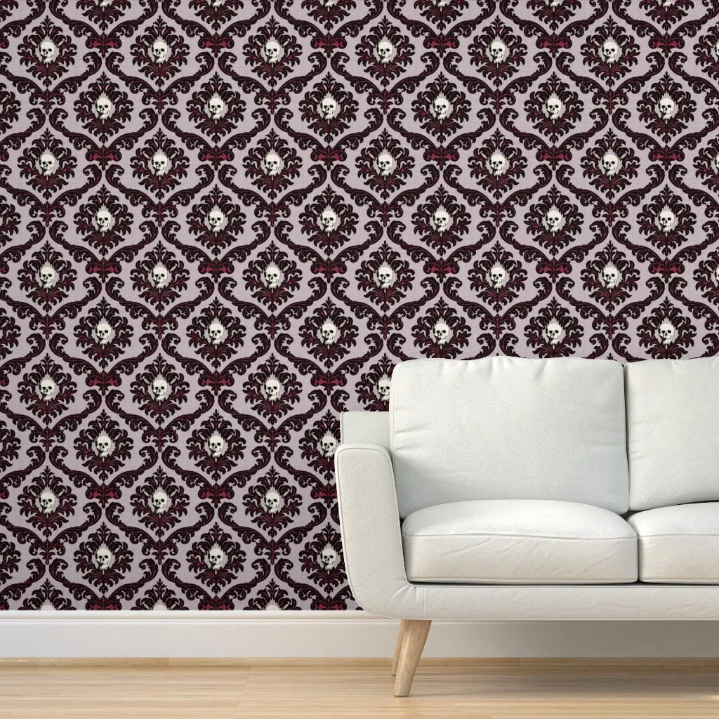Skull Damask Peel and Stick Wallpaper - Black, Purple product