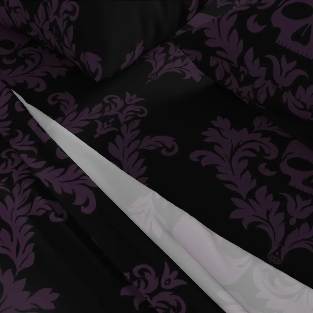 Skull Damask Queen Sheet Set - Purple, Black alternate view