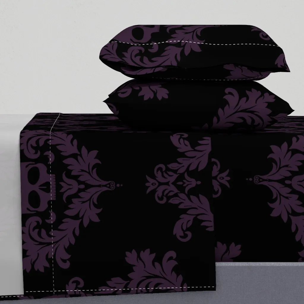 Skull Damask Queen Sheet Set - Purple, Black product