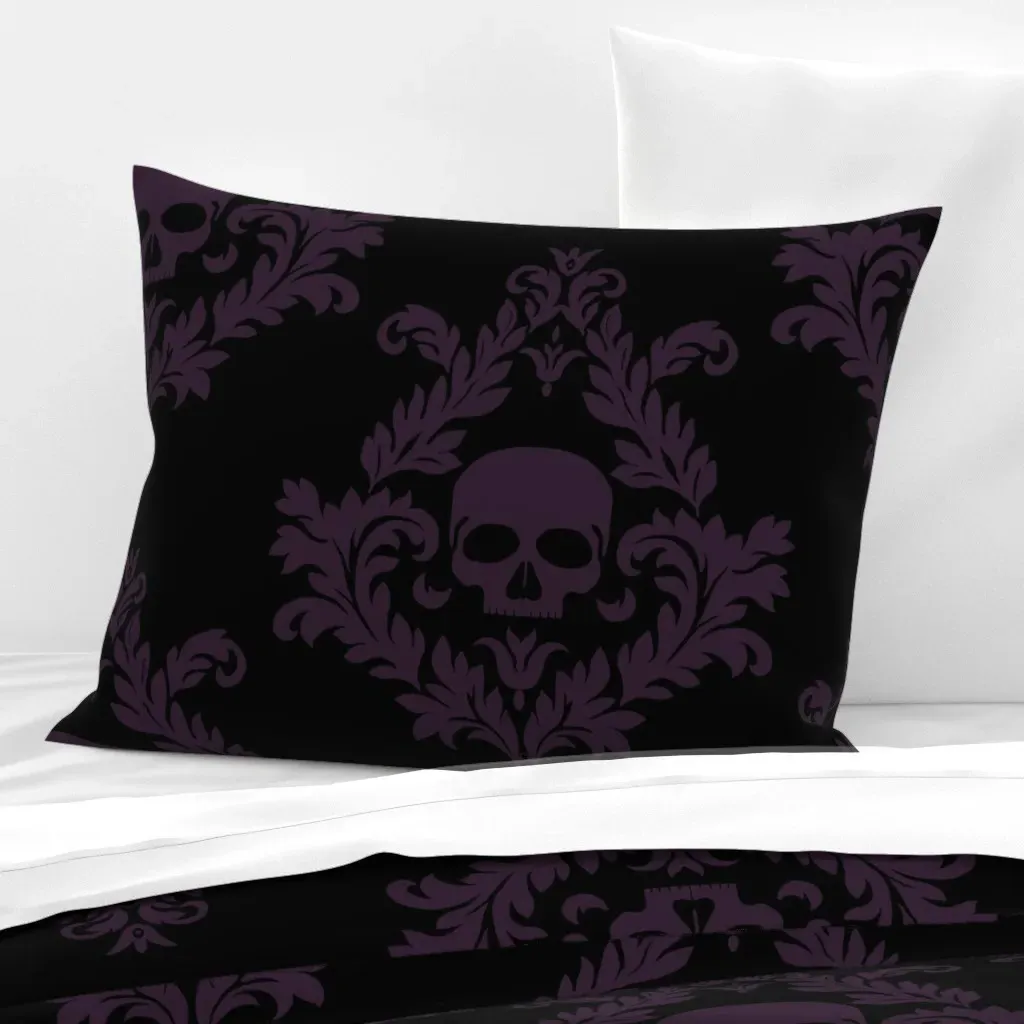 Skull Damask Standard Knife Edge Cushion Cover - Purple, Cotton Sateen product