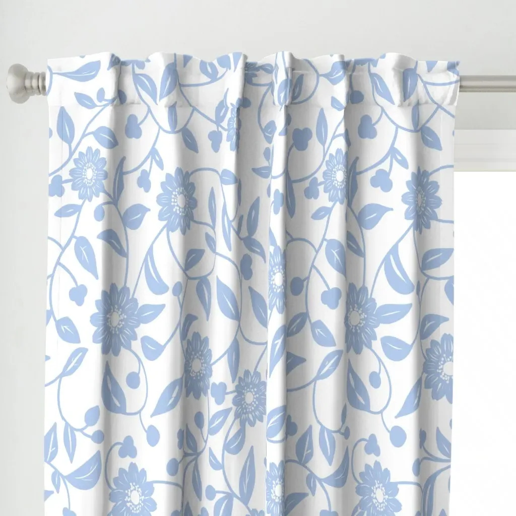 Sky Blue Flowers Curtain Panel - Light Blue alternate view