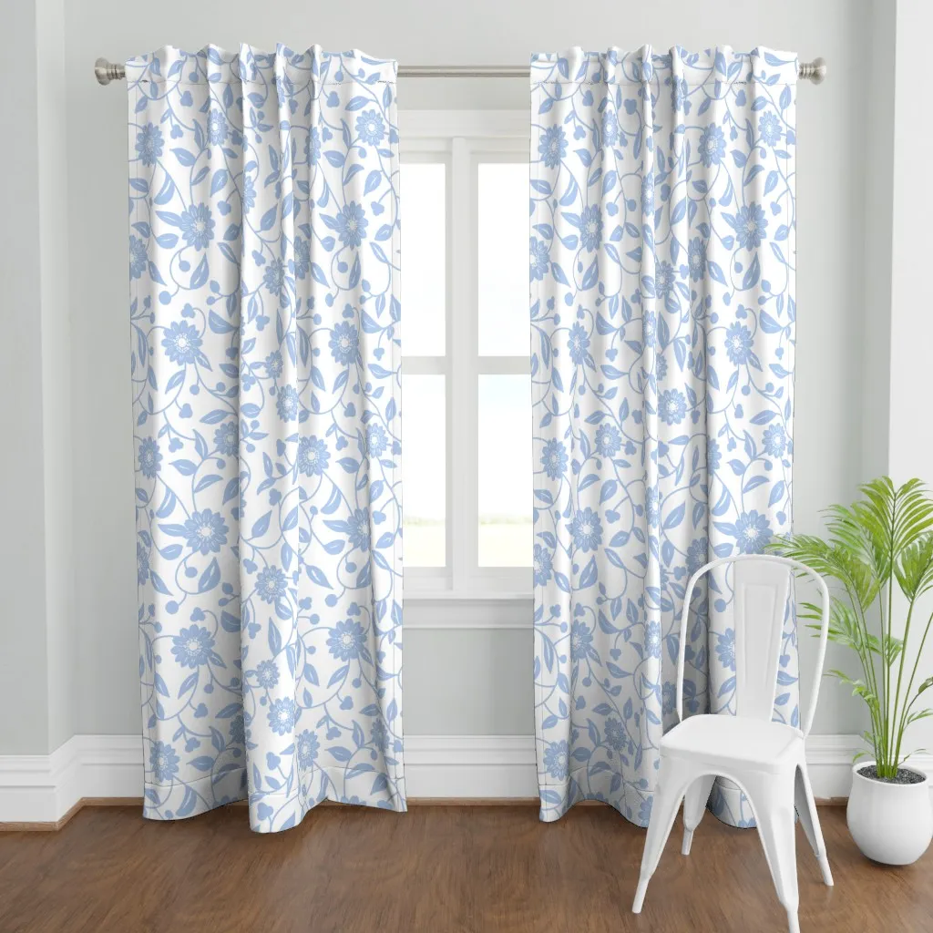 Sky Blue Flowers Curtain Panel - Light Blue product