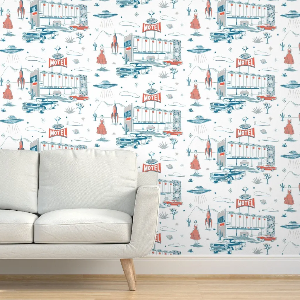 Sky-Lit Motel Peel and Stick Wallpaper - White, Blue product