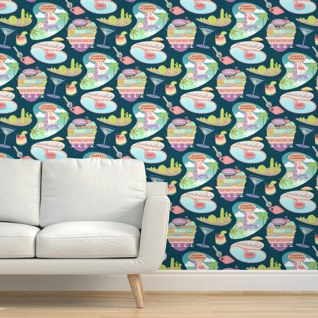Sleepy Flamingo Motor Hotel Peel and Stick Wallpaper - Pink product