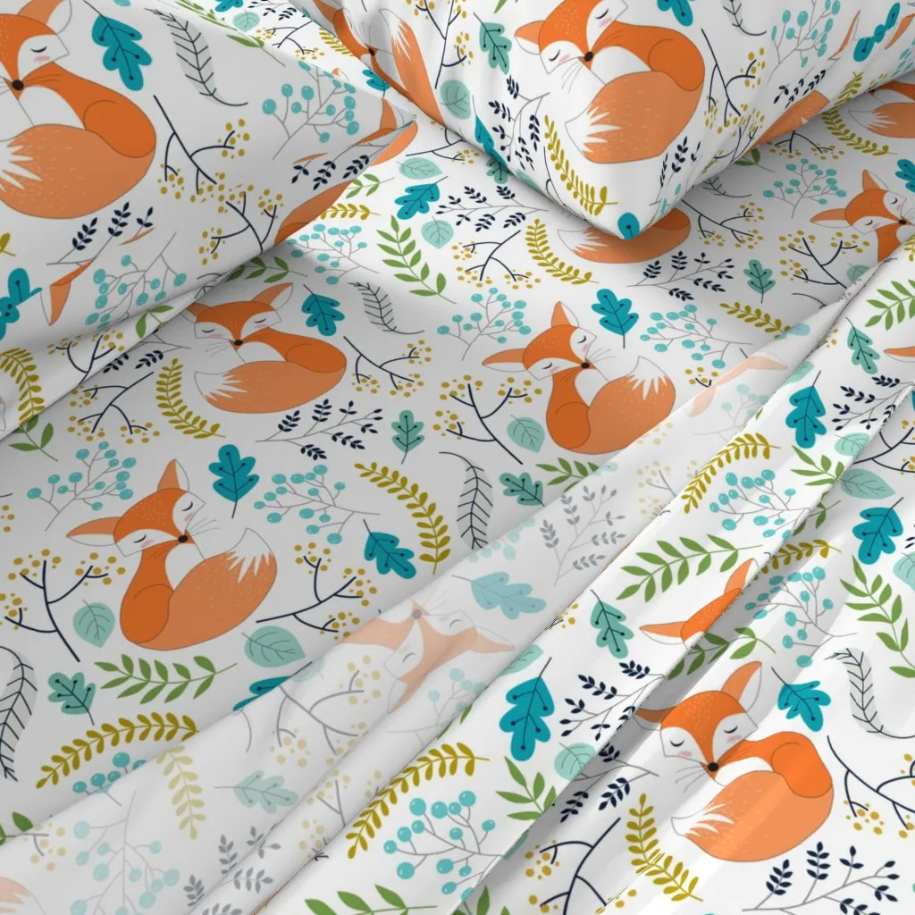 Sleepy Foxes Woodland Animals Twin Sheet Set - Orange alternate view