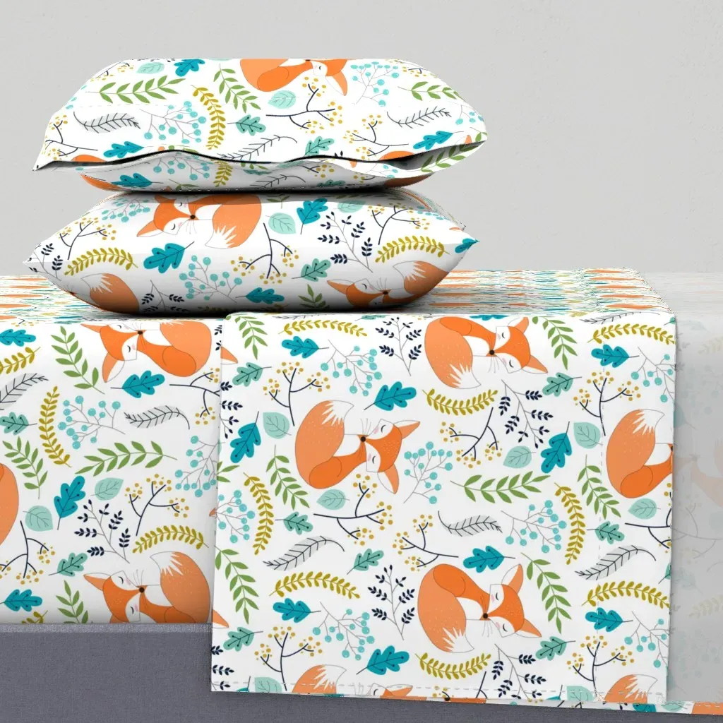 Sleepy Foxes Woodland Animals Twin Sheet Set - Orange product