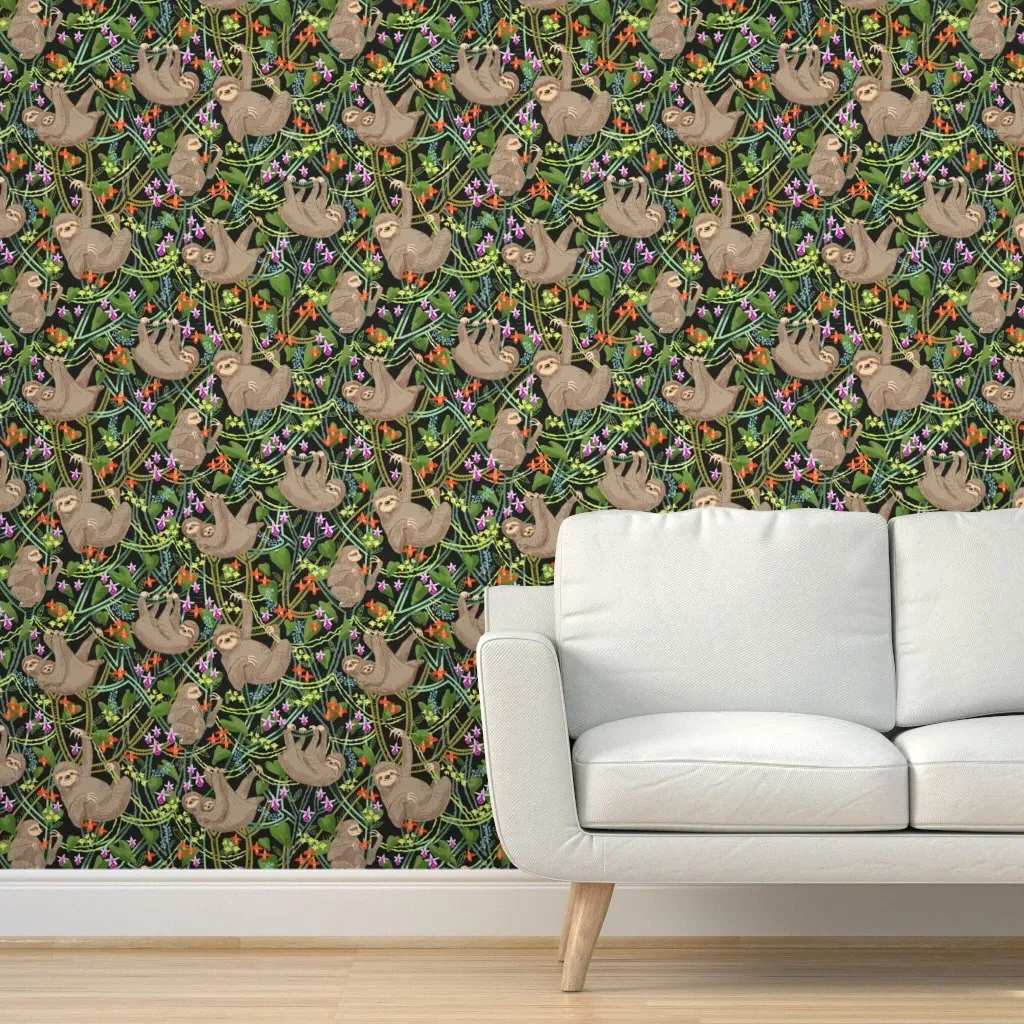 Sloths And Orchids Peel and Stick Wallpaper - Green, Brown product