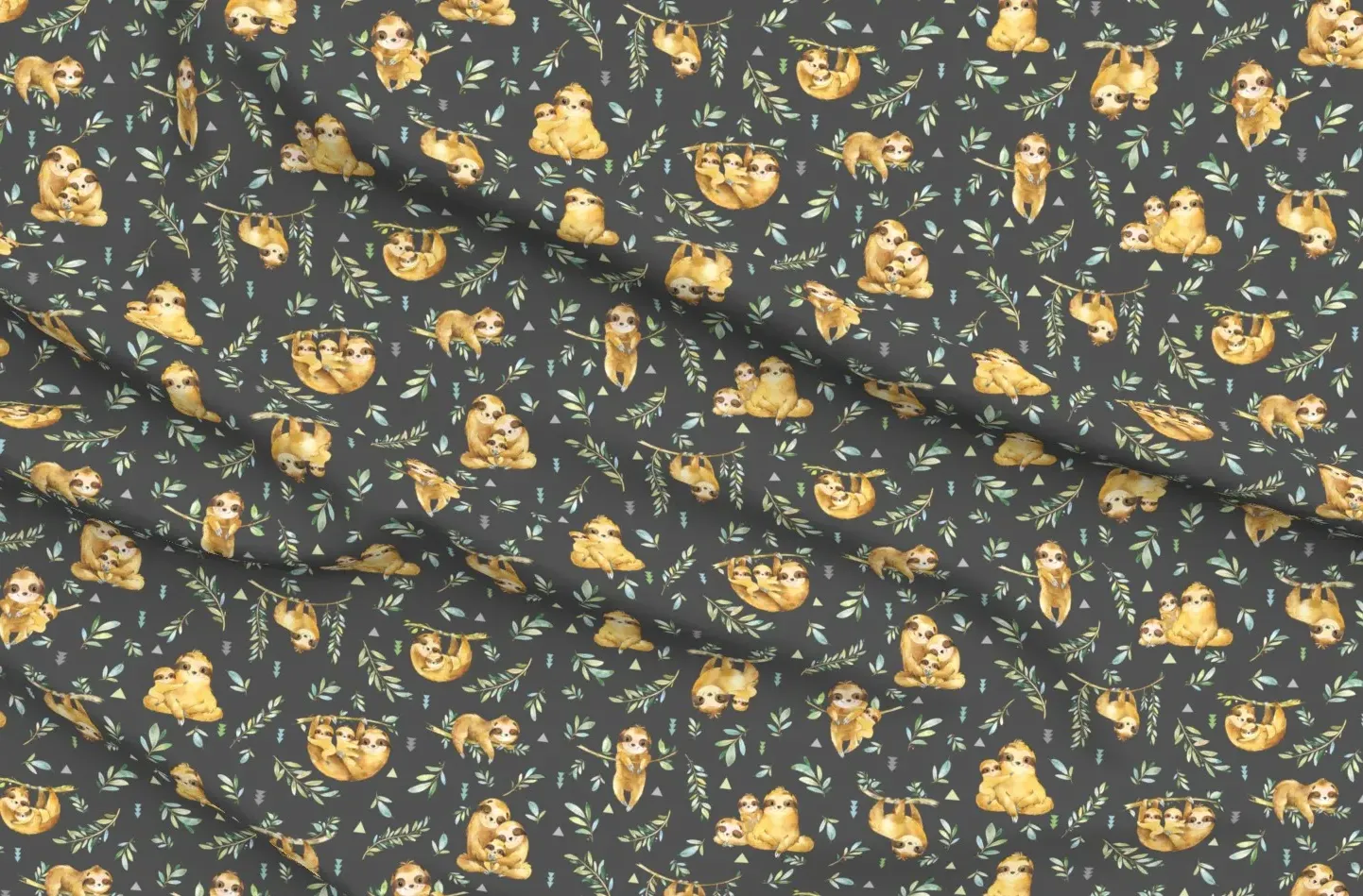 Sloths Hanging On Dark Baby Bedding Fabric - Smokey Gray product