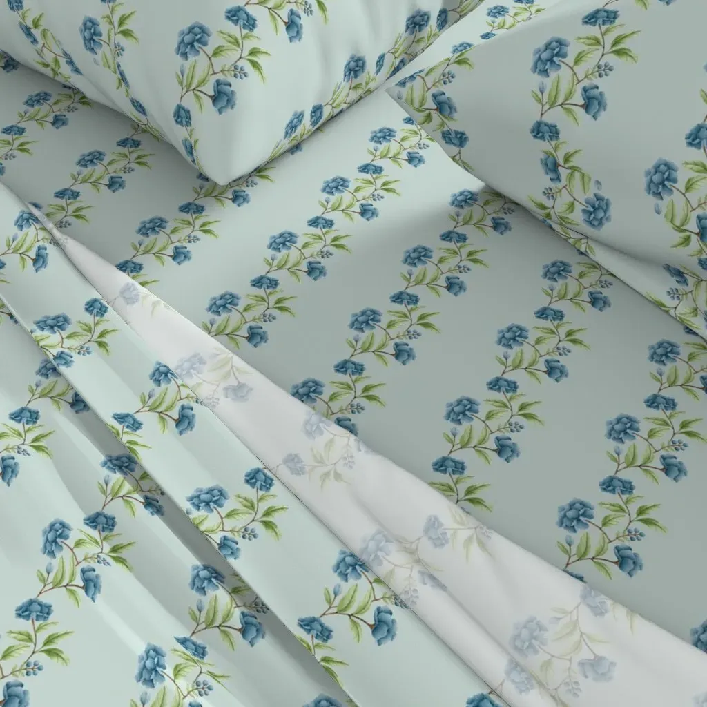 Small Blue Peony Chinoiserie Border Full Sheet Set - Light Blue alternate view