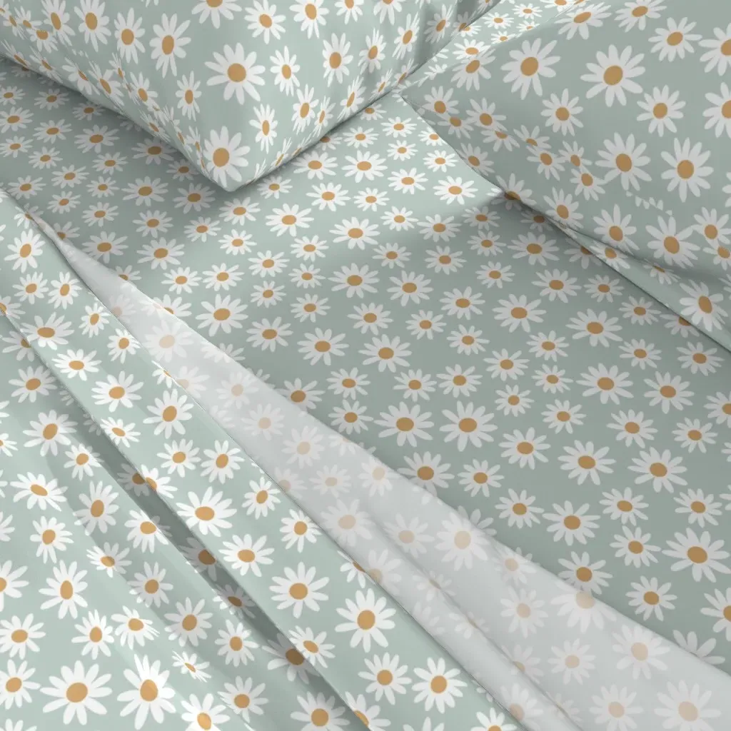 Small Daisy Floral Queen Sheet Set - White alternate view