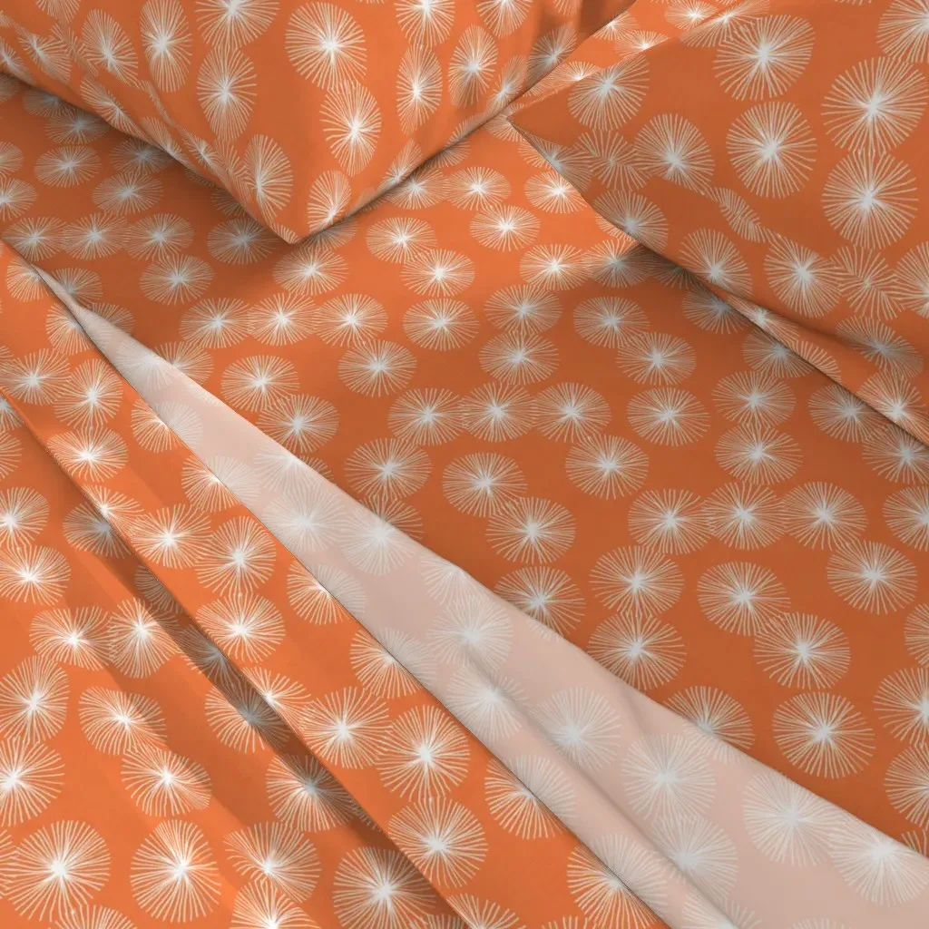 Small Dandelions M+M Tangerine by Friztin Queen Sheet Set - Orange alternate view