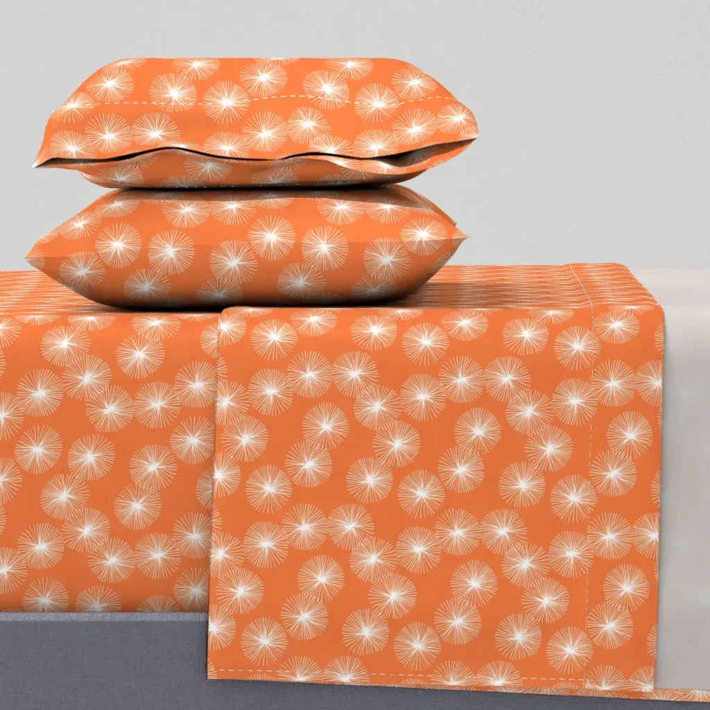 Small Dandelions M+M Tangerine by Friztin Queen Sheet Set - Orange product