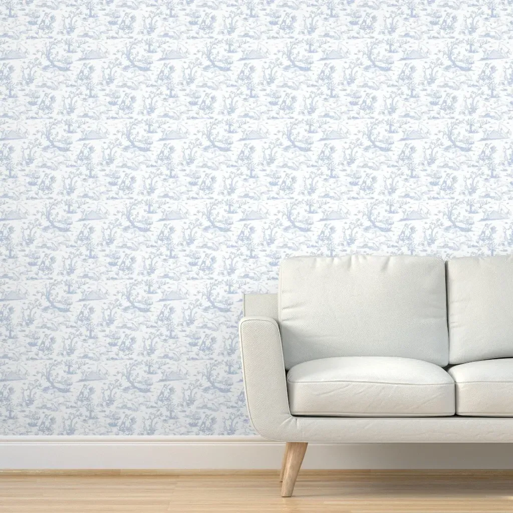 Small Dog Park Toile De Jouy Peel and Stick Wallpaper - Baby Blue product
