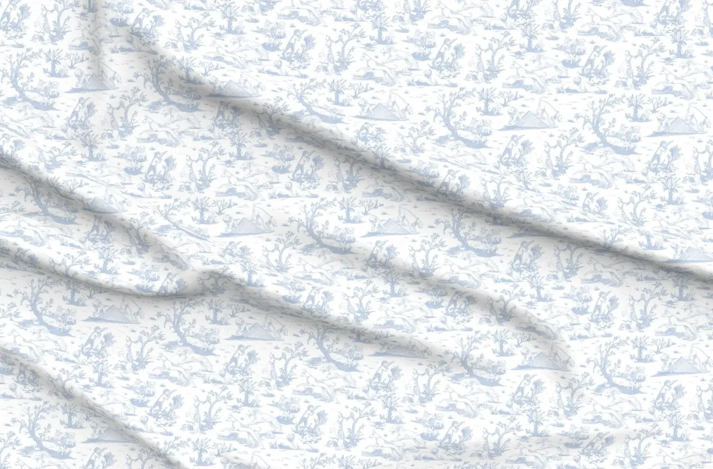 Small Dog Park Toile De Jouy Sport Pique Fabric - Light Blue, White product