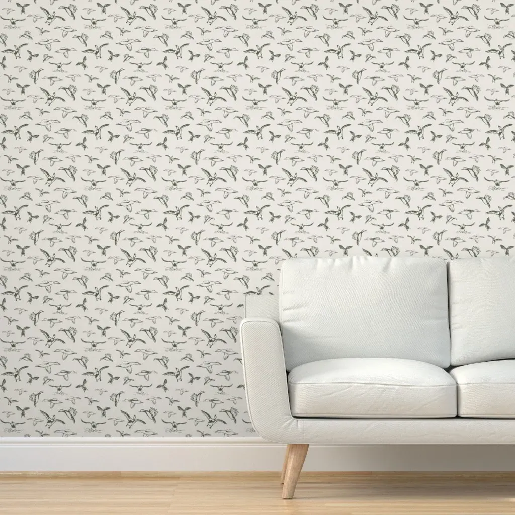 Small Ducks On Lake Peel and Stick Wallpaper - Olive Green product