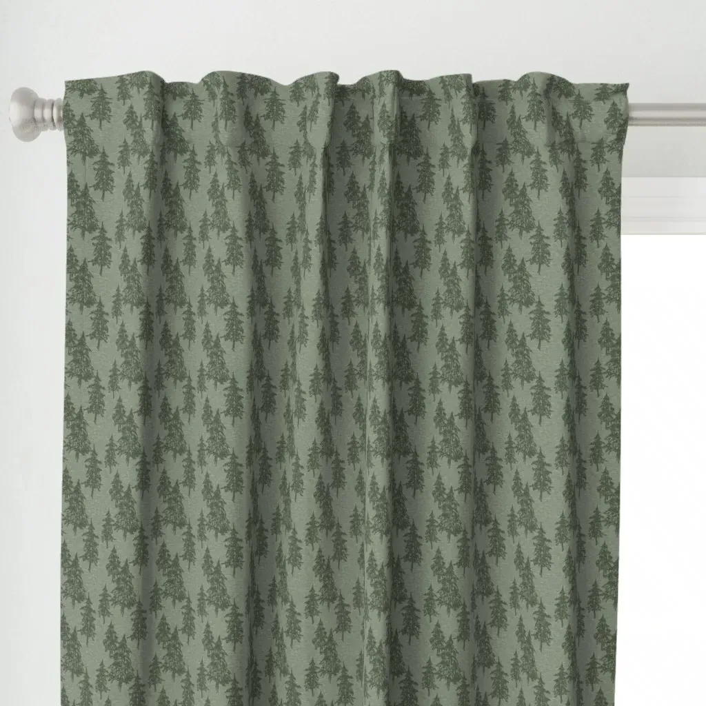 Small Evergreen Trees Curtain Panel - Sage Green alternate view