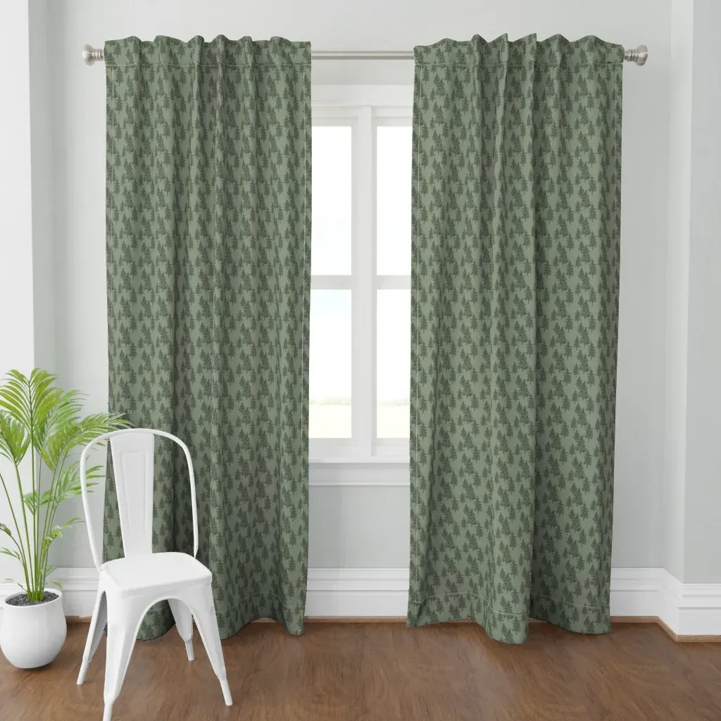 Small Evergreen Trees Curtain Panel - Sage Green product