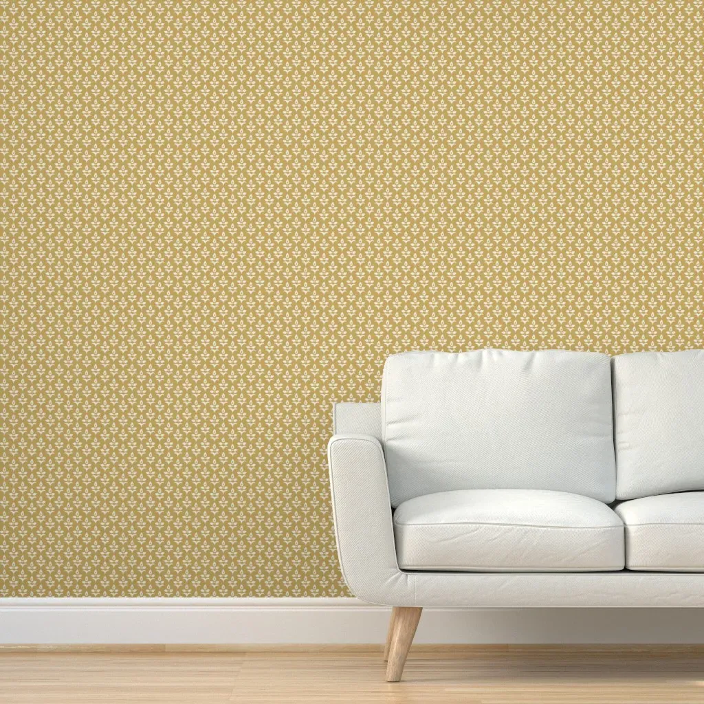 Small Fleur Di Lis Peel and Stick Wallpaper - Gold, White product