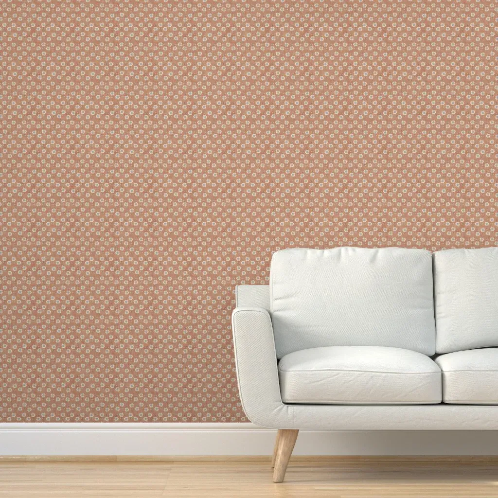 Small Flower Block Print Peel and Stick Wallpaper - Terracotta product