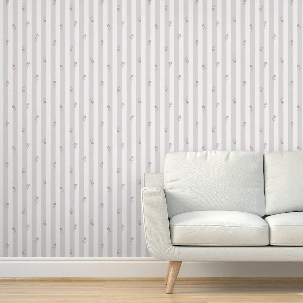 Small Flowers Scalloped Stripe Peel and Stick Wallpaper - Mauve product