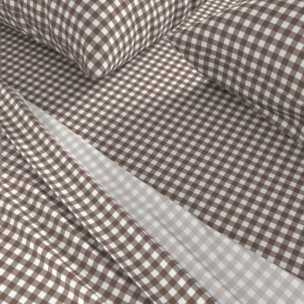 Small Gingham Check Queen Sheet Set - Brown, White alternate view