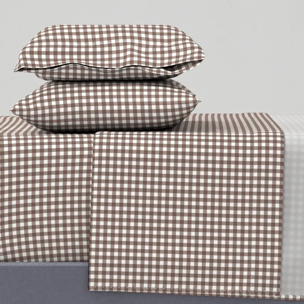 Small Gingham Check Queen Sheet Set - Brown, White product