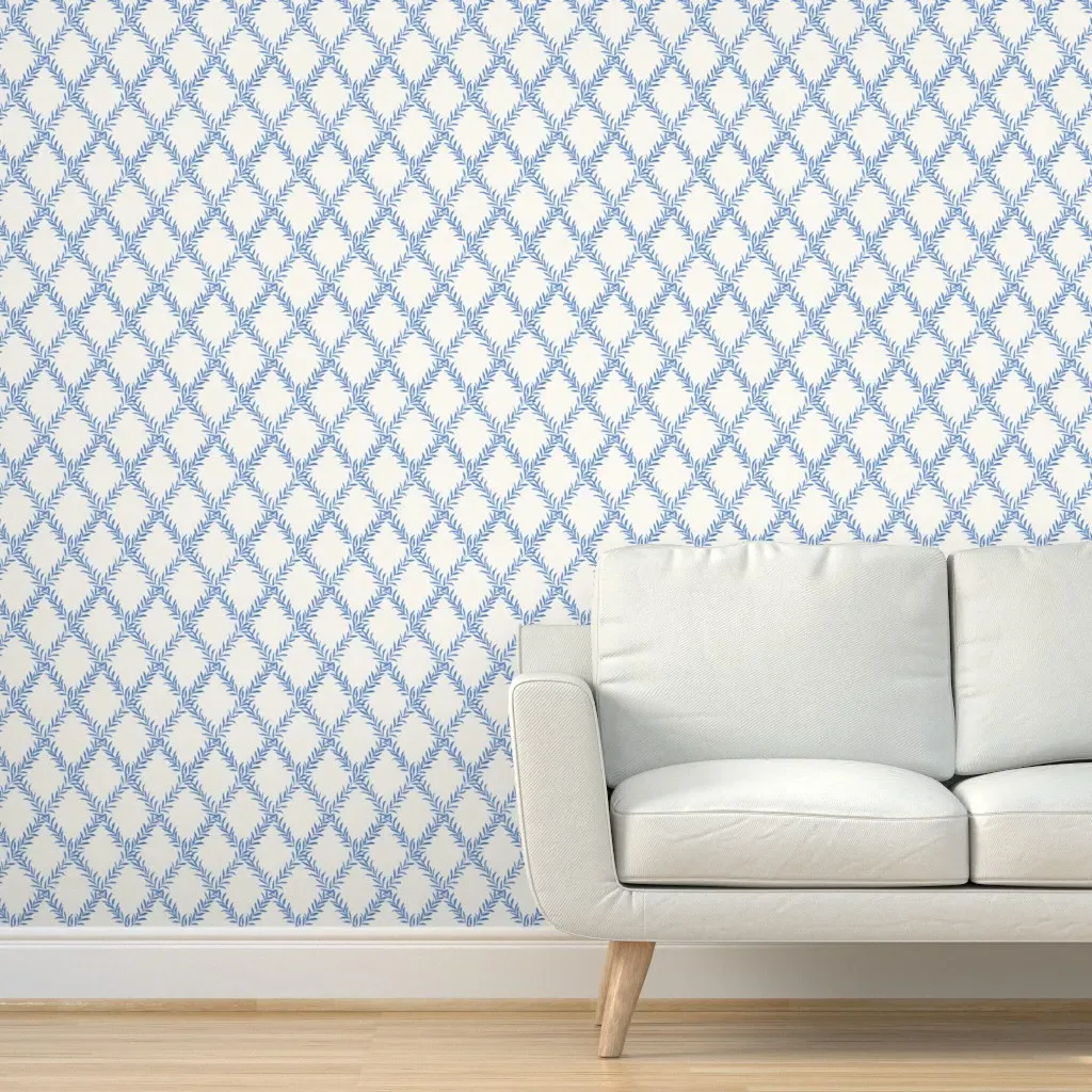 Small Leafy Trellis Peel and Stick Wallpaper - Cobalt Blue product