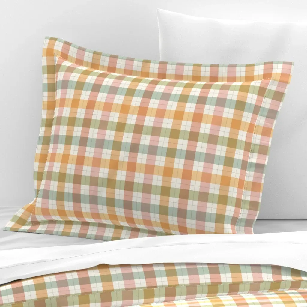 Small Pastel Rainbow Windowpane Plaid Standard Pillow Sham - Peach, Cotton Sateen product