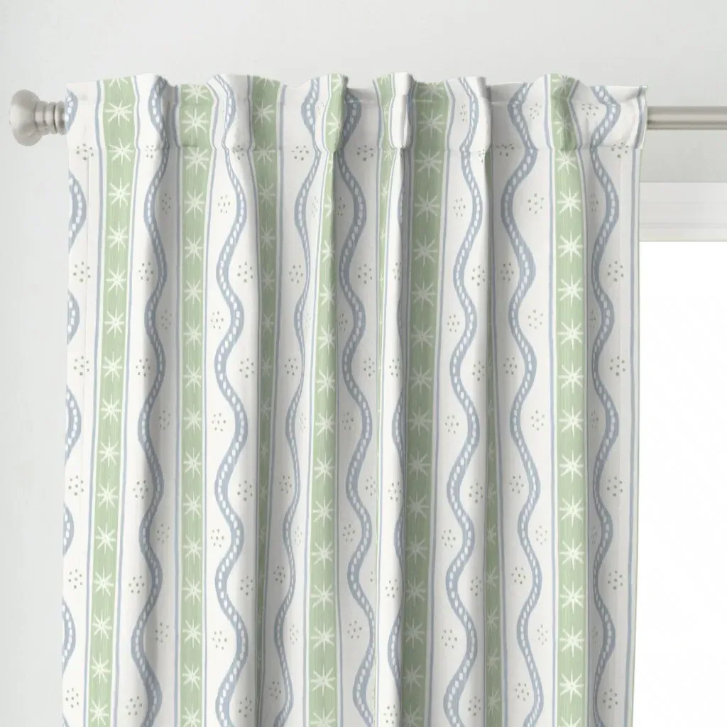 Small Quiet Blue Curtain Panel - Light Green alternate view
