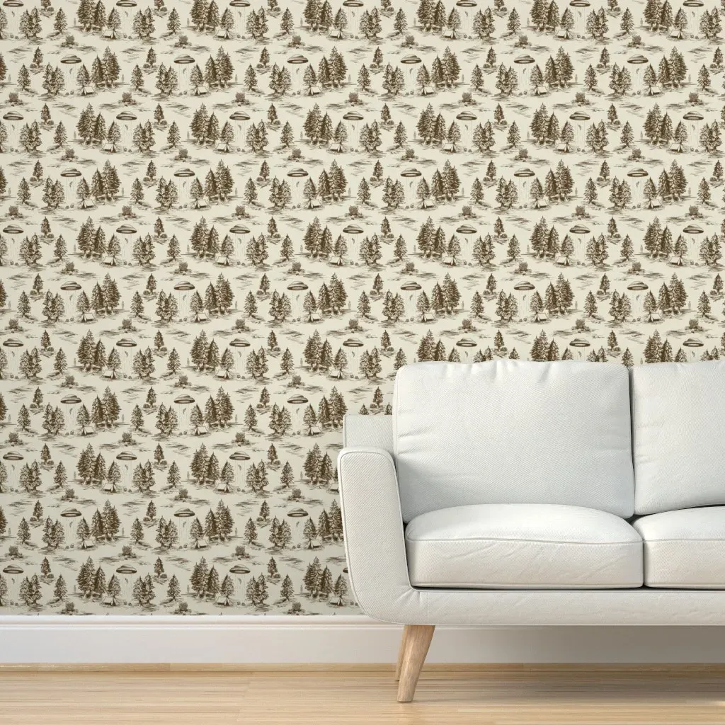 Small Scale Alien Abduction Toile De Jouy Peel and Stick Wallpaper - Brown product