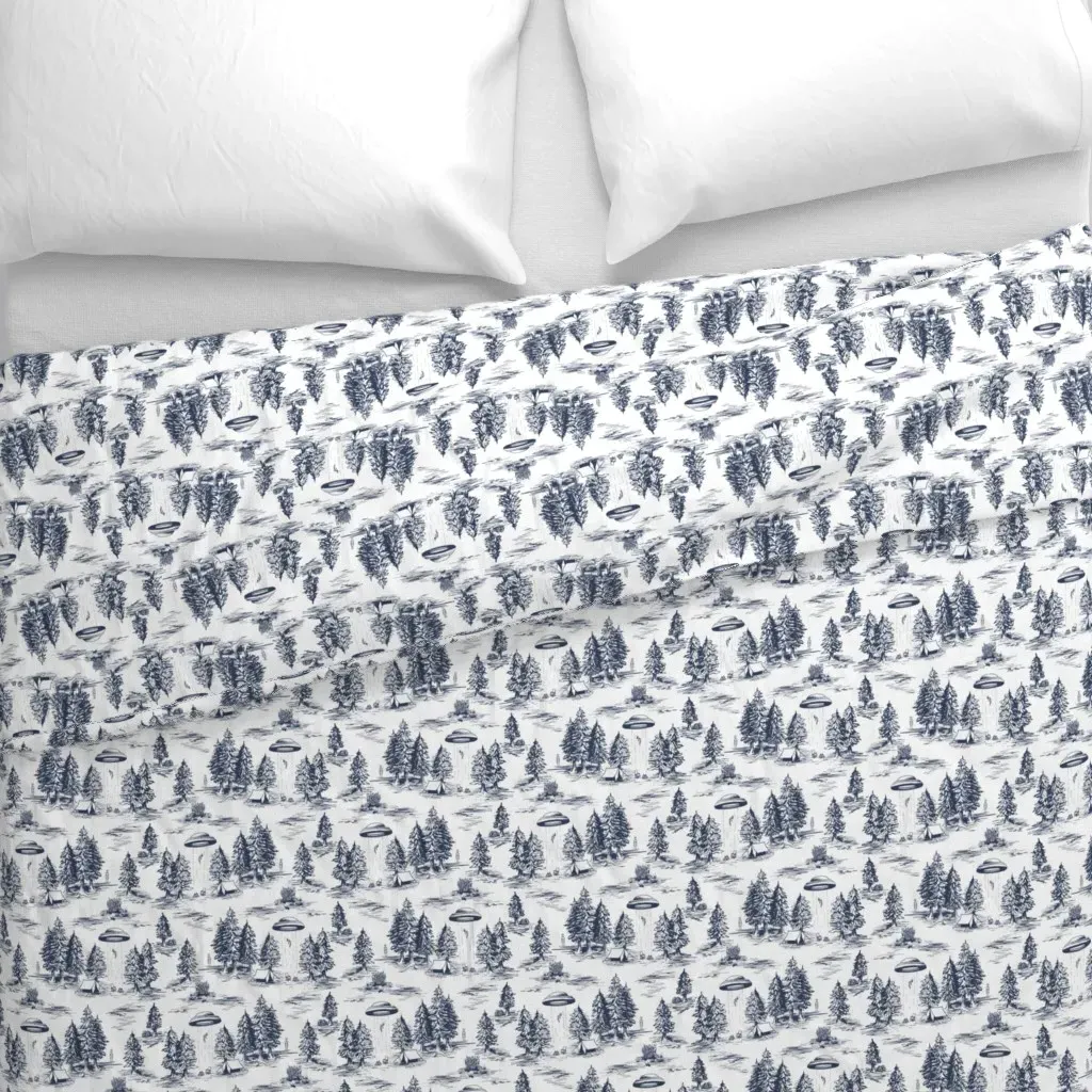 Small-Scale Blue & White Alien Duvet Cover - Navy Blue alternate view