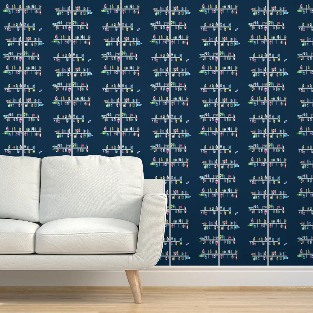 Small Scale Docks Peel and Stick Wallpaper - Navy product