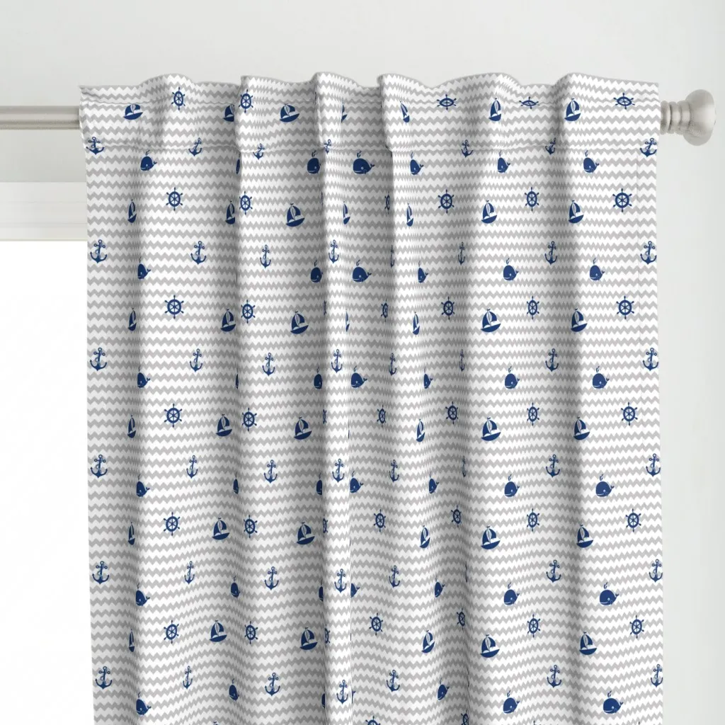 Small Scale Nautical Curtain Panel - Navy Blue alternate view