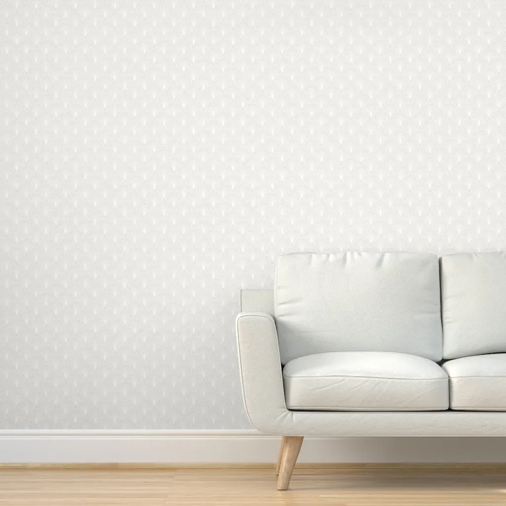 Small Scale Scallop Fans Peel and Stick Wallpaper - Ivory White, Linen product