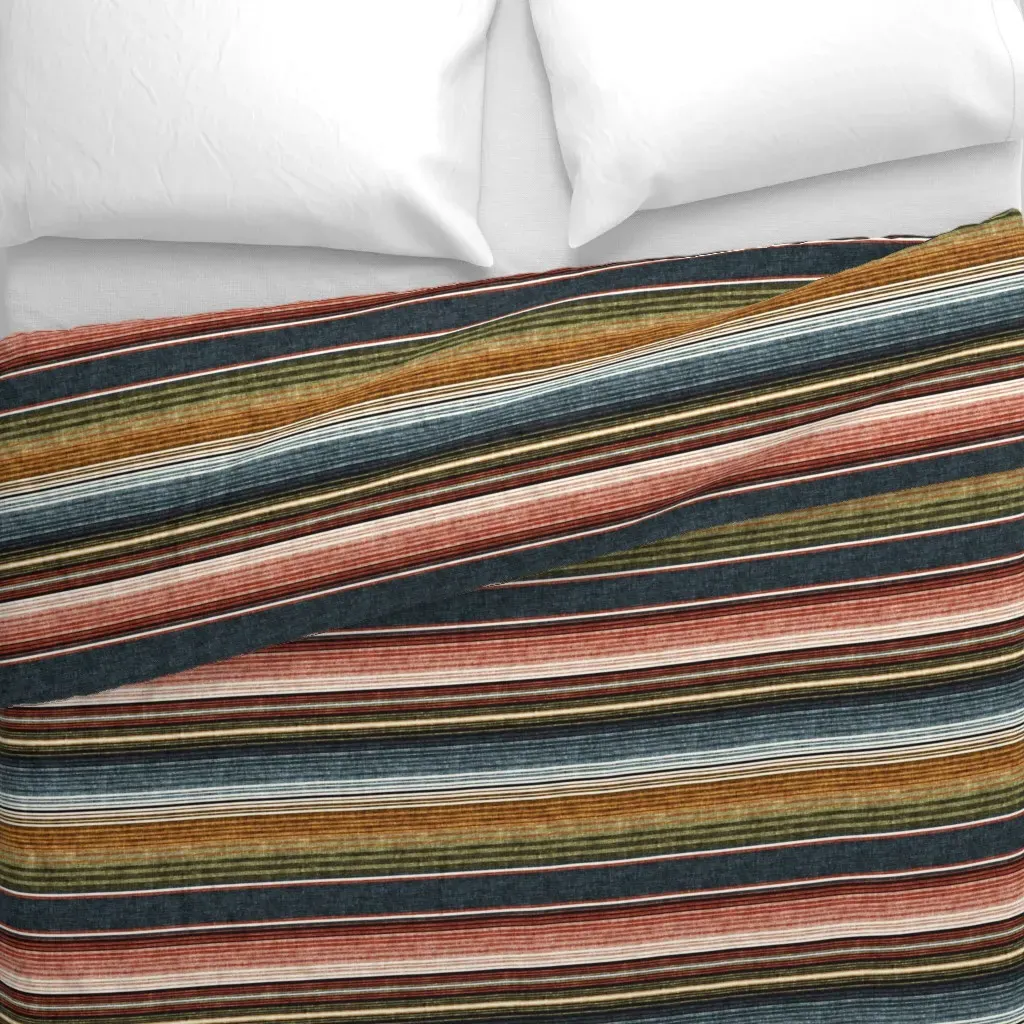 Small Scale Serape Southwest Duvet Cover - Dark Teal alternate view