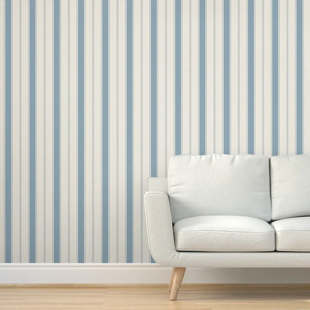 Small Scale Ticking Stripe Peel and Stick Wallpaper - Soft Blue product
