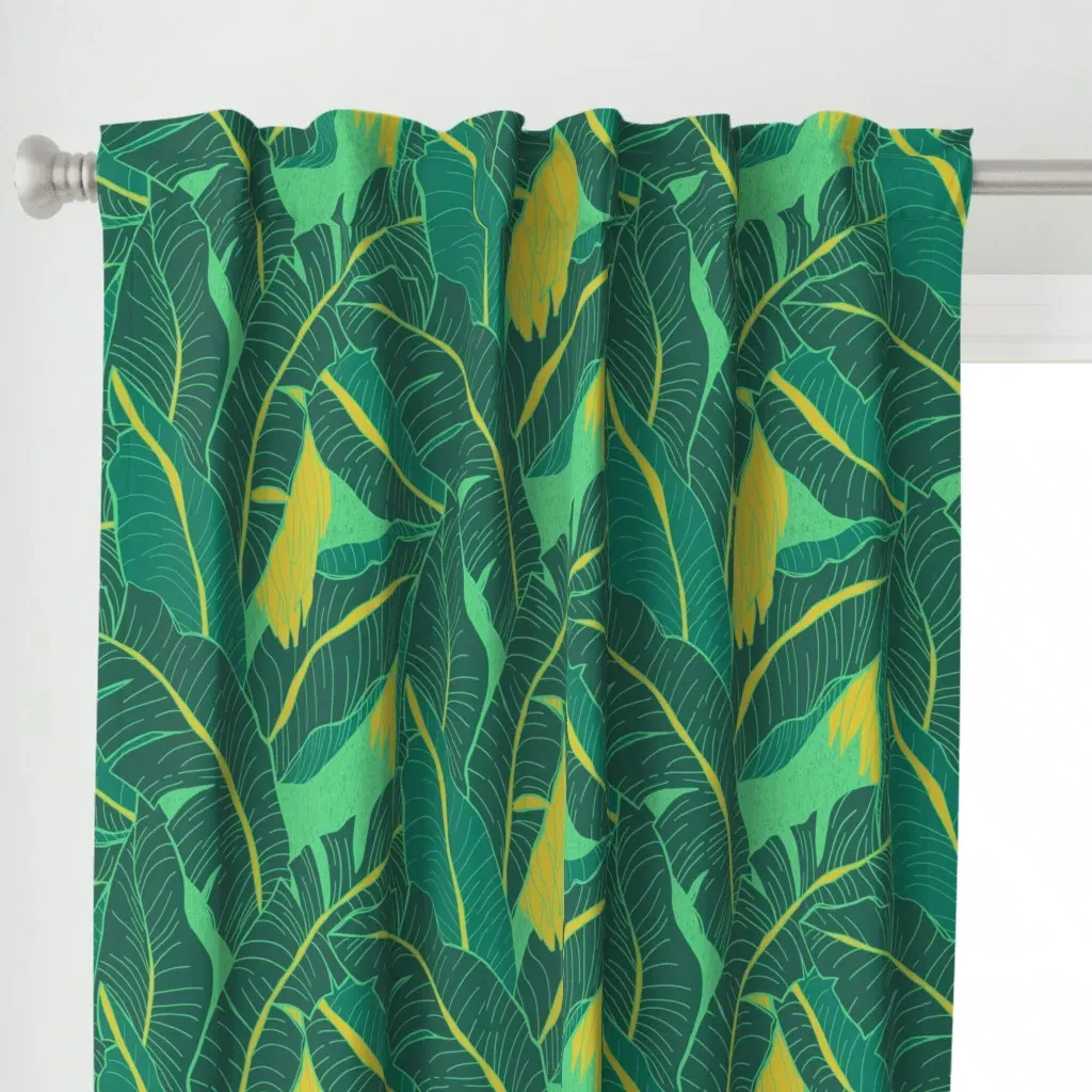 Small Tropical Banana Curtain Panel - Teal alternate view
