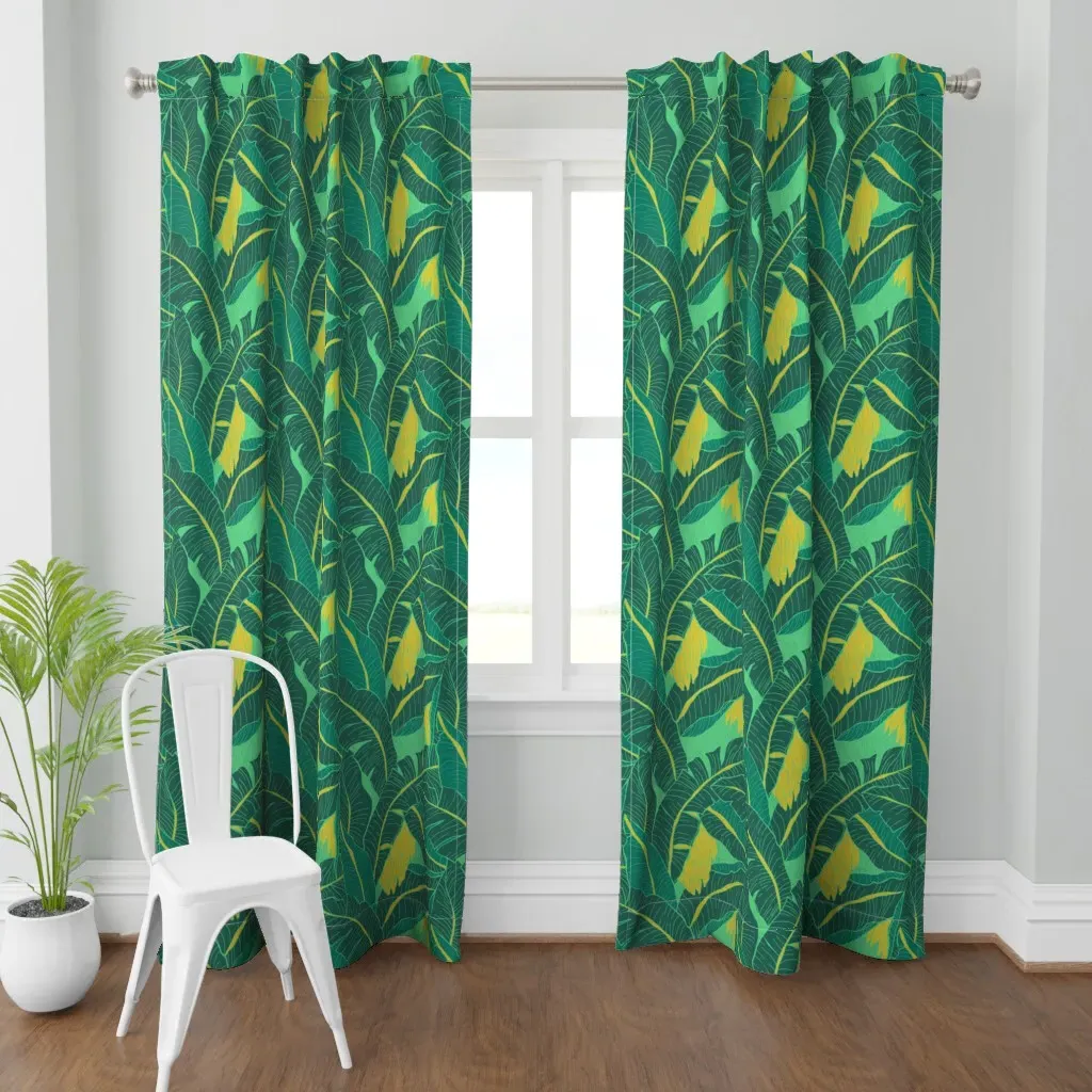 Small Tropical Banana Curtain Panel - Teal product