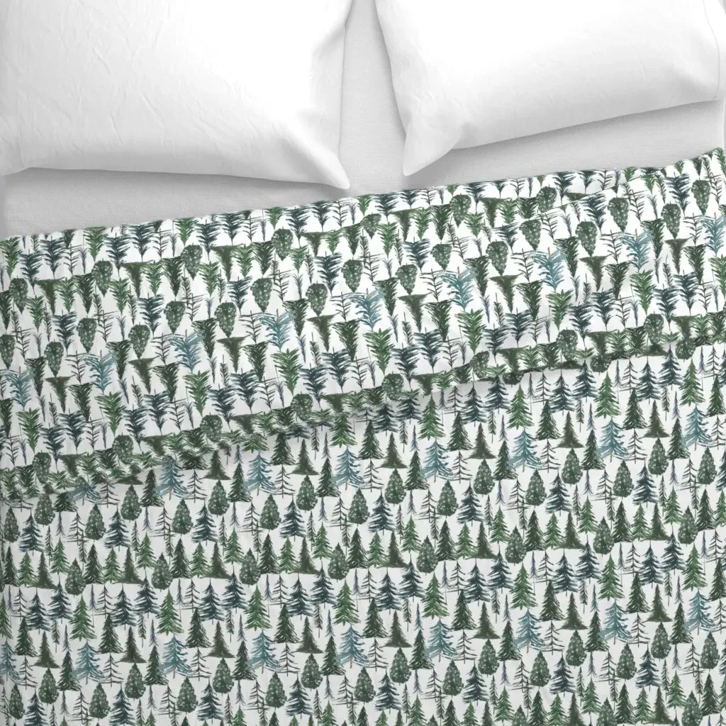 Small Watercolor Trees Duvet Cover - Forest Green alternate view