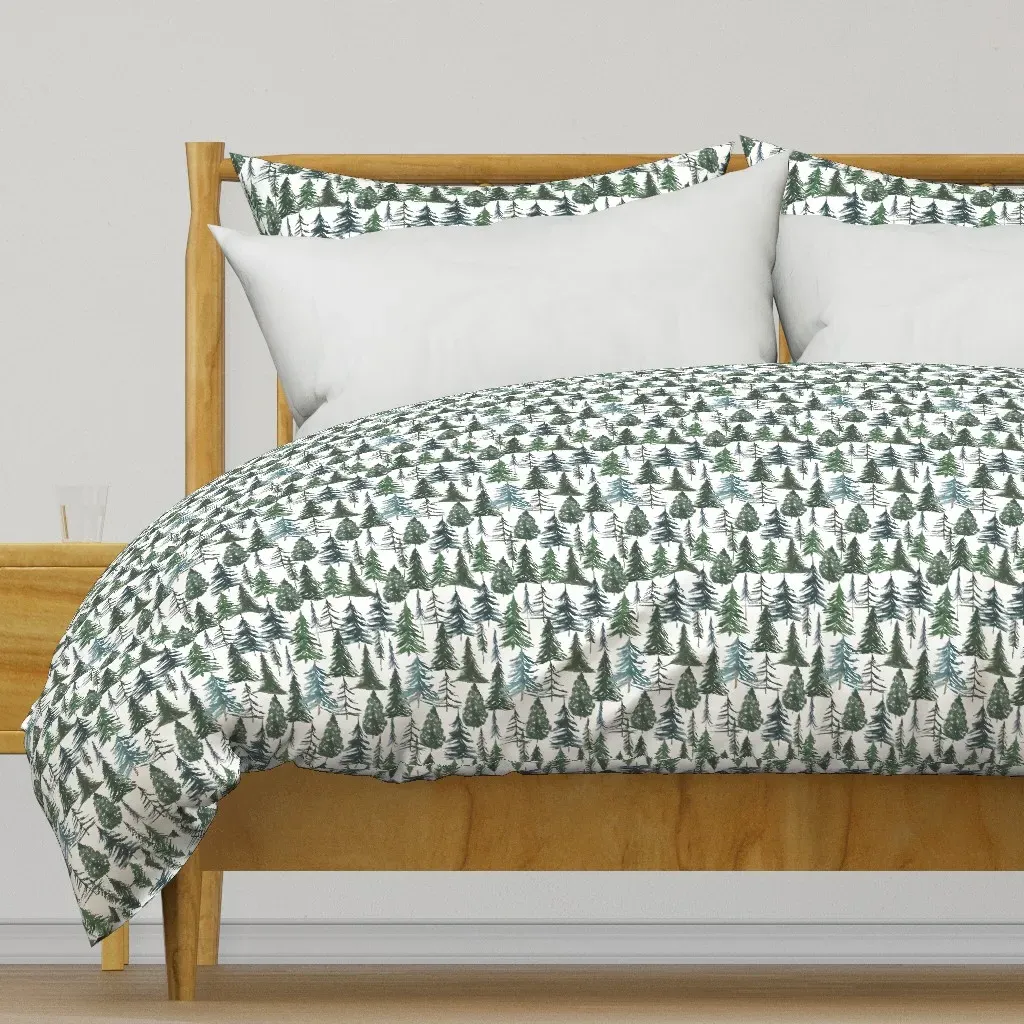 Small Watercolor Trees Duvet Cover - Forest Green product