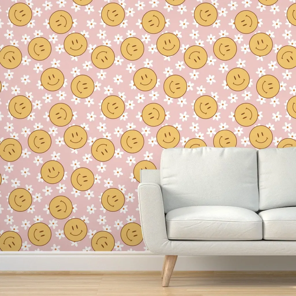 Smiley Daisy Peel and Stick Wallpaper - Mustard Yellow product