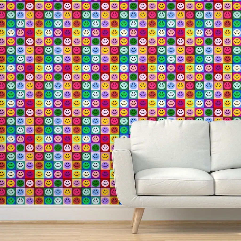 Smiley Face Squares Large Peel and Stick Wallpaper - Rainbow product