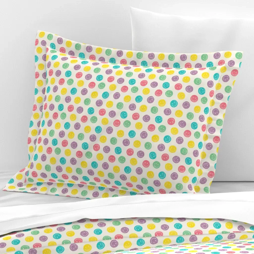 Smiley Faces Happy Standard Flanged Cushion Cover - Yellow product