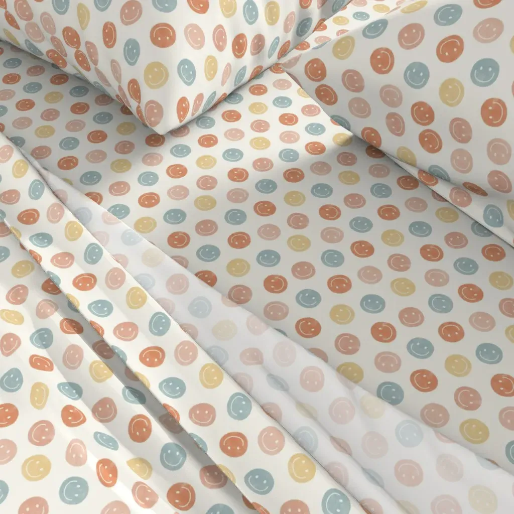 Smiley Faces Neutrals Twin Sheet Set - Light Coral alternate view