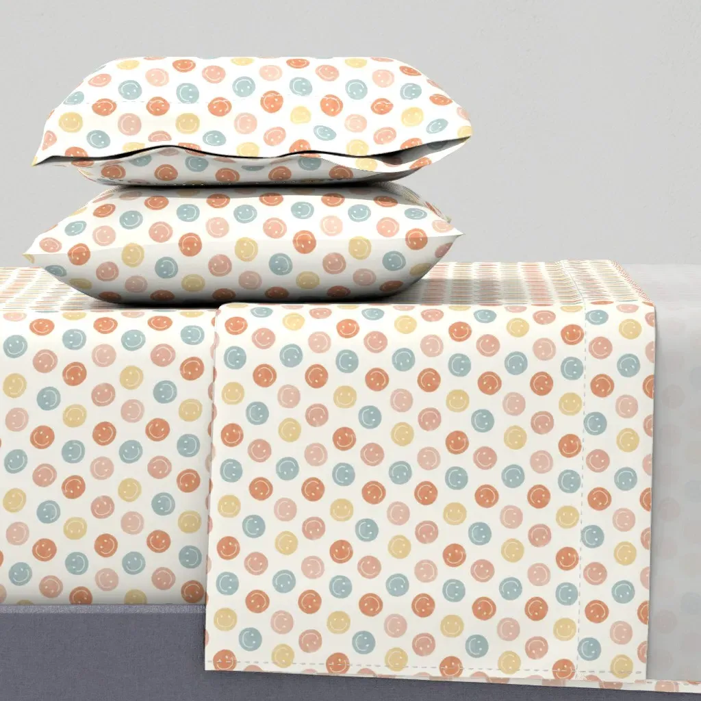 Smiley Faces Neutrals Twin Sheet Set - Light Coral product