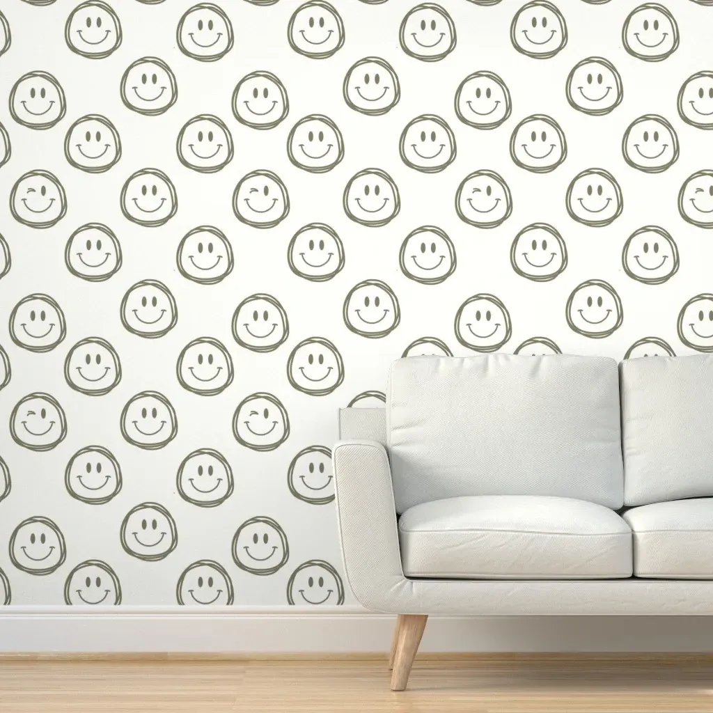 Smiley Wink Peel and Stick Wallpaper - Sage Green product