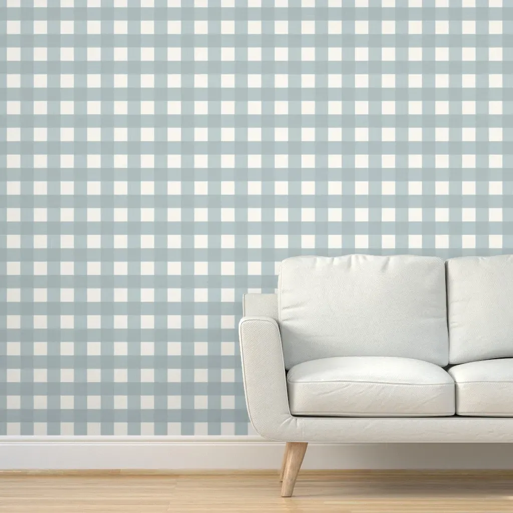 Smoke Green and Cream Buffalo Plaid Peel and Stick Wallpaper - Removable product