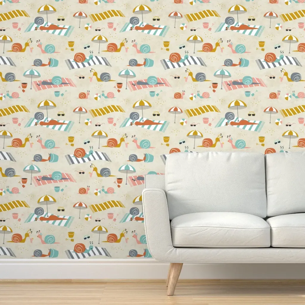 Snail Beach Vacation Peel and Stick Wallpaper - Beige product