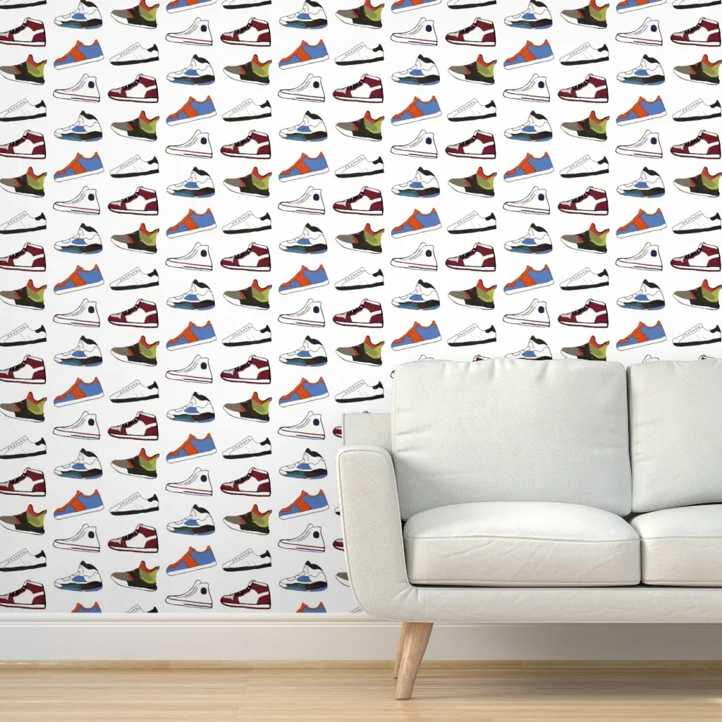 Sneakerhead Small Scale Peel and Stick Wallpaper - White, Gray product